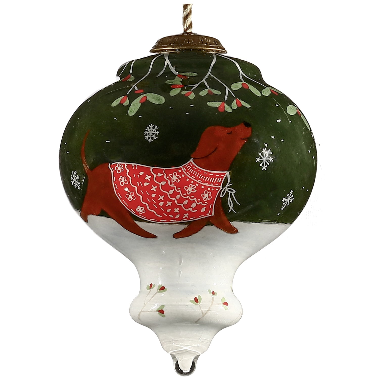 Hand-Painted Glass Christmas Ornament with Dog Design