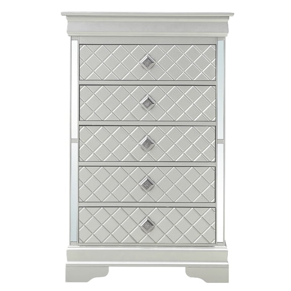 Contemporary Home Living 5-Dovetailed Drawer Wooden Bedroom Chest - 48" - Silver