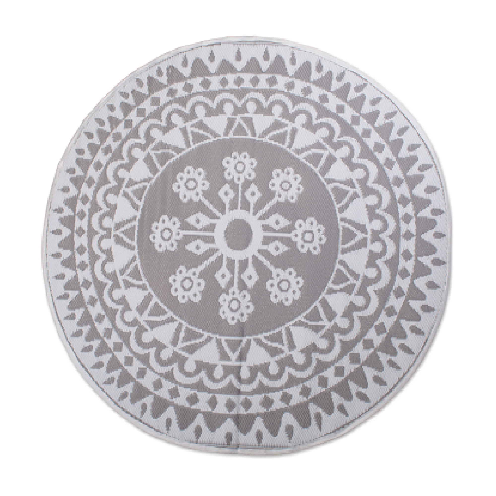 Contemporary Home Living 5' Gray And Fossil Gray Floral Round Reversible Essential Outdoor Rug - image 1 of 3