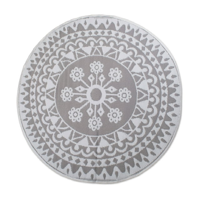 Contemporary Home Living 5' Gray And Fossil Gray Floral Round Reversible Essential Outdoor Rug