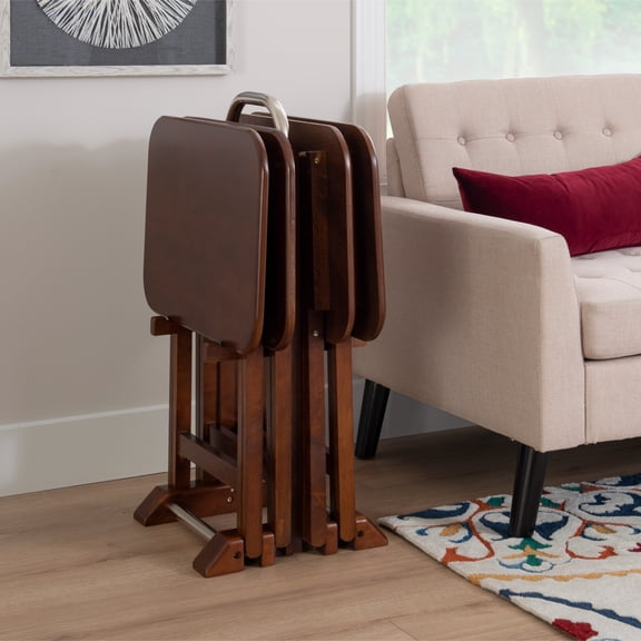Contemporary Home Living 5-Piece Folding Tray Table Set - 26.25" - Brown