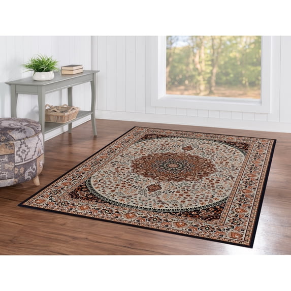 Contemporary Home Living 5' x 7' Medallion Floral Rectangular Area Throw Rug - Cream and Copper