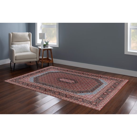 Contemporary Home Living 5' x 7' Medallion Geometric Rectangular Area Throw Rug - Red and Navy