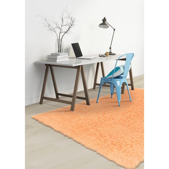 Contemporary Home Living 5' x 8' Hand-Woven Shag Wool Rectangular Area Throw Rug - Orange