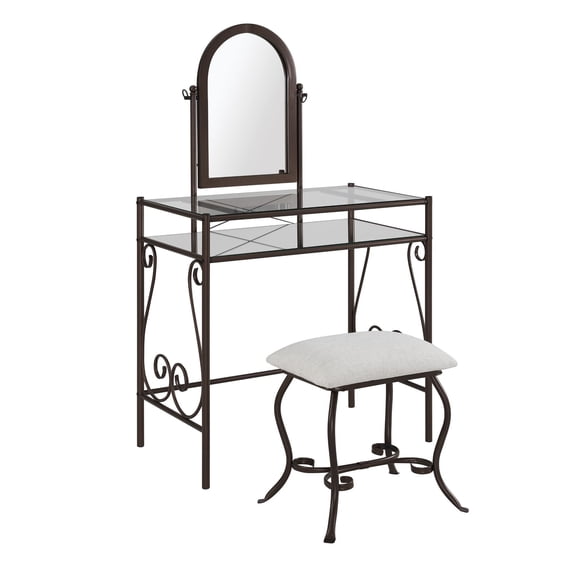 Contemporary Home Living 52.25" Gray Vanity Set with Mirror and Upholstered Stool