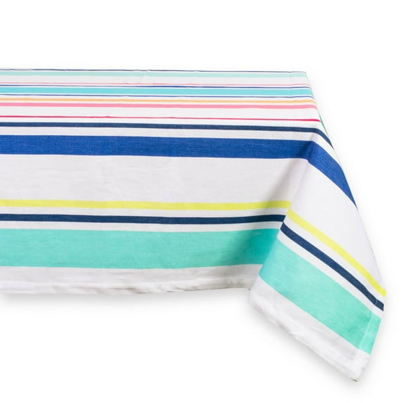 Contemporary Home Living 52" Blue and White Striped Square Tablecloth