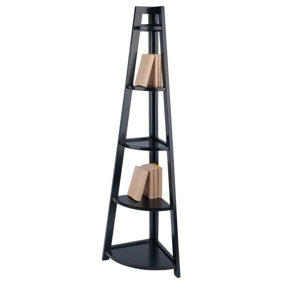 Contemporary Home Living 5-Tier A-Frame Wooden Corner Shelf - 58" - Black