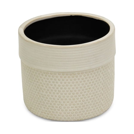 Contemporary Home Living 6" Beige Large Dotted Ribbed Top Planter Pot