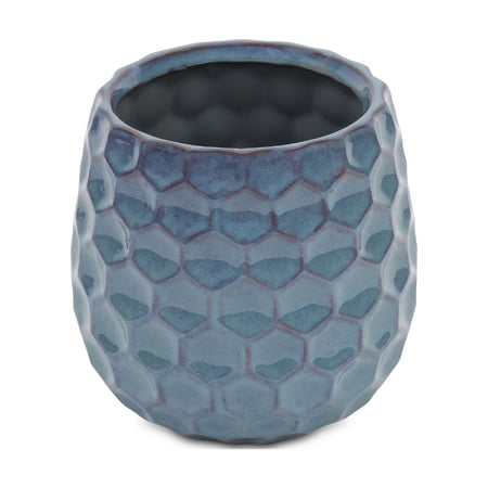 Contemporary Home Living 6" Blue Round Hexagonal Glazed Planter Pot