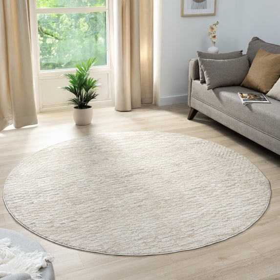 Contemporary Home Living 6' Geometric Round Area Throw Rug - Cream and Beige