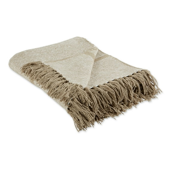 Contemporary Home Living 60" Beige Rectangular Striped Cotton Throw
