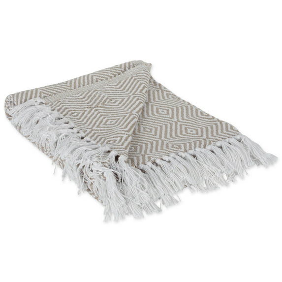 Contemporary Home Living 60" Beige and White Rectangular Geometric Cotton Throw