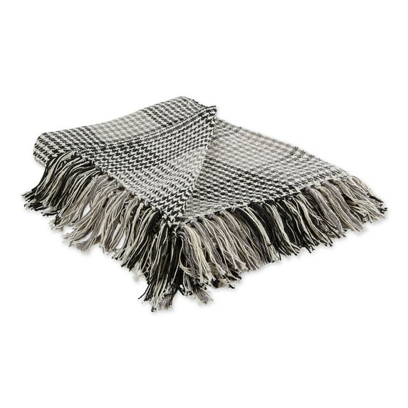 Black & Gray Houndstooth Plaid Throw