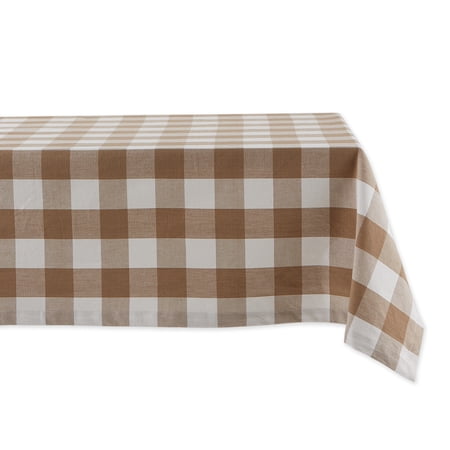 Contemporary Home Living Buffalo Check Rectangular Cotton Tablecloth - 104" - Stone Brown and White