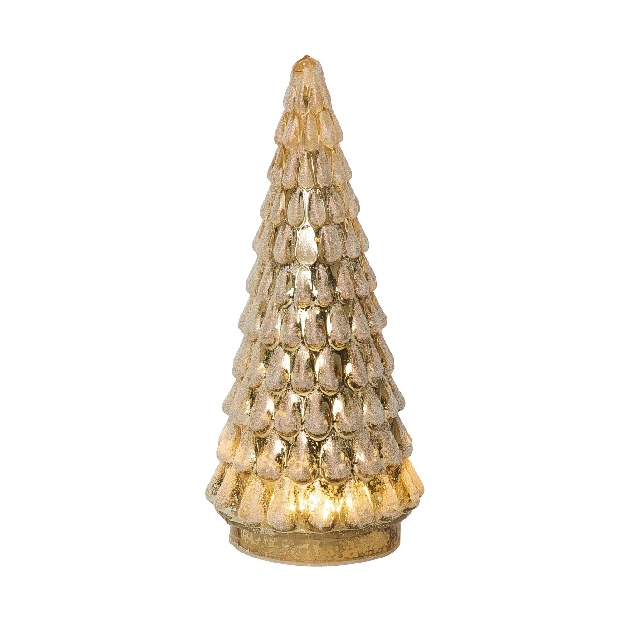Contemporary Home Living 7.75" Gold Lighted Glass Tabletop Christmas Tree