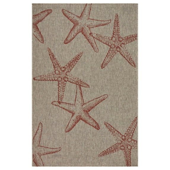 Contemporary Home Living 7.75' x 9.5' Beige and Coral Starfish Rectangular Area Throw Rug