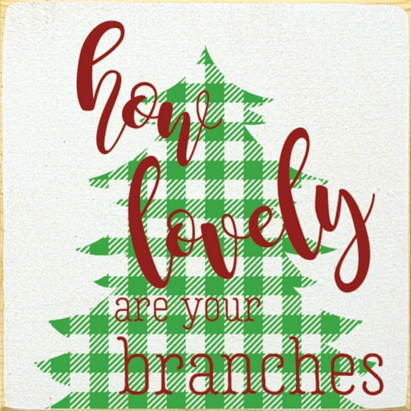 7" Green and Red "How Lovely are Your Branches" Plaid Christmas Tree Wall Sign