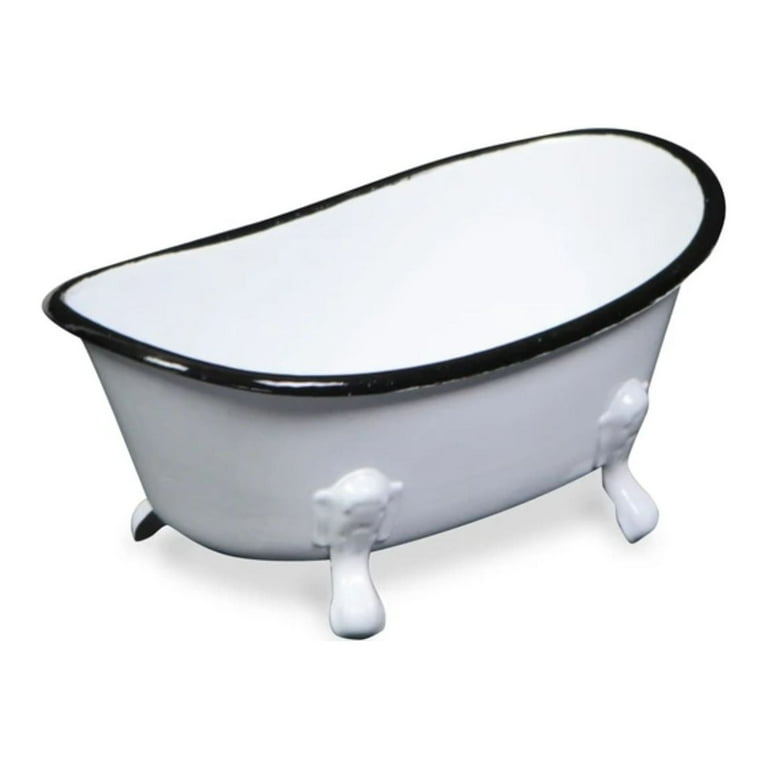 Contemporary Home Living 7 White and Black Solid Mini Bathtub Tabletop  Decoration