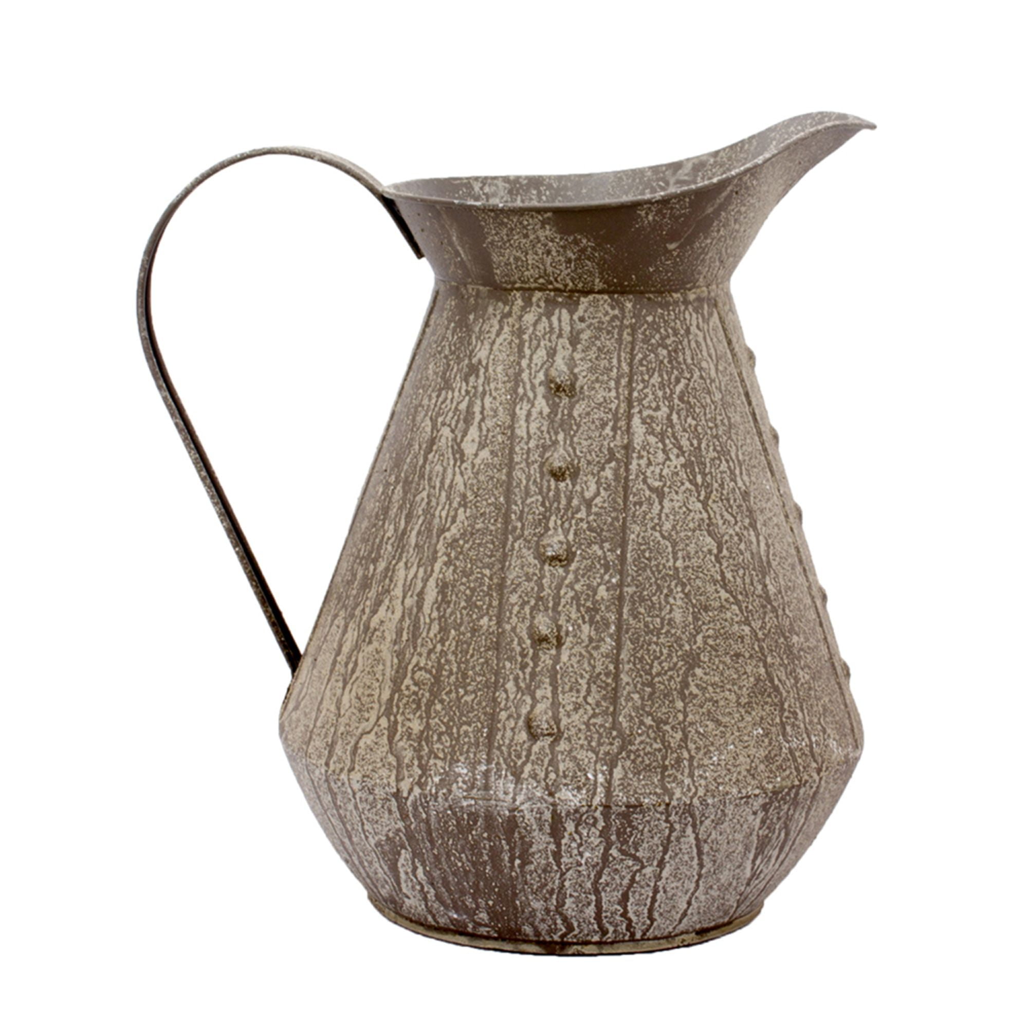Distressed Gray and White Metal Rustic Pitcher