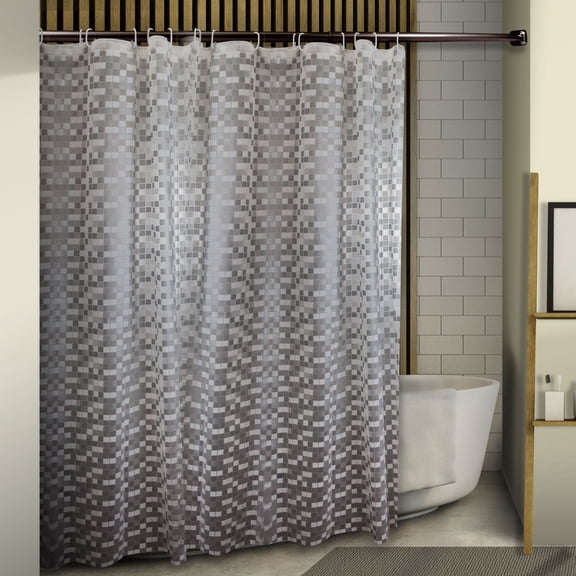 Contemporary Home Living 71" White and Gray Contemporary Digital Cube Shower Curtain