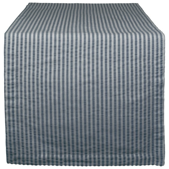 Contemporary Home Living 72" Blue and Gray Seersucker Striped Rectangular Table Runner
