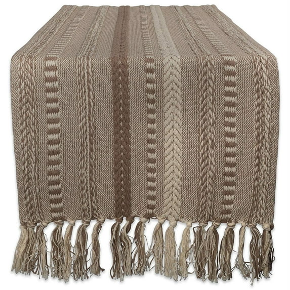 Contemporary Home Living Braided Stripe Fringed Woven Cotton Table Runner - 72" - Brown and Tan