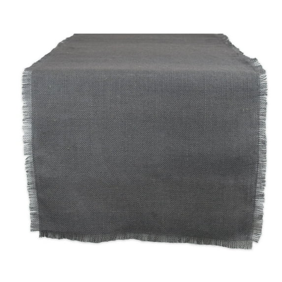 Contemporary Home Living Solid Fringed Jute Rectangular Table Runner - 72" - Charcoal Gray
