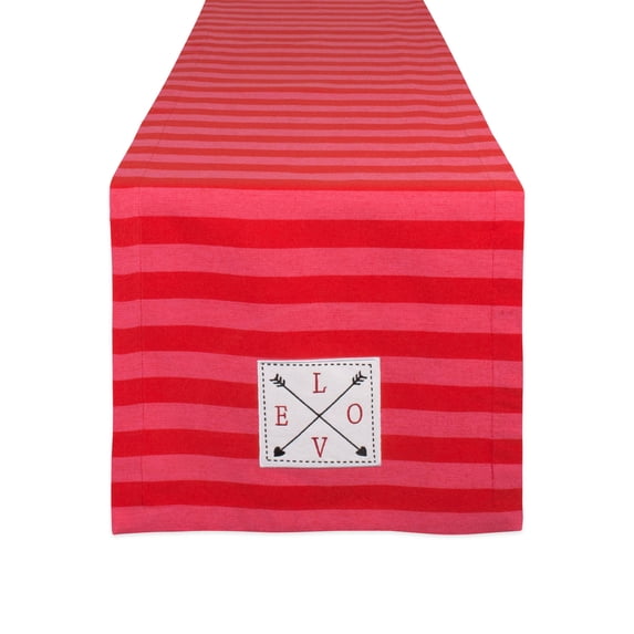 Contemporary Home Living Embroidered Love Striped Valentine's Day Cotton Table Runner - 72" - Red