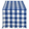 thumbnail image 1 of Contemporary Home Living 72" Navy Blue and White Checkered Rectangular Table Runner with Fringes, 1 of 2