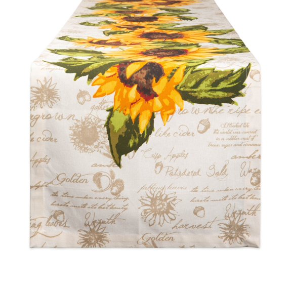 Contemporary Home Living Rustic Sunflowers Cotton Table Runner - 72" - Yellow and Tan