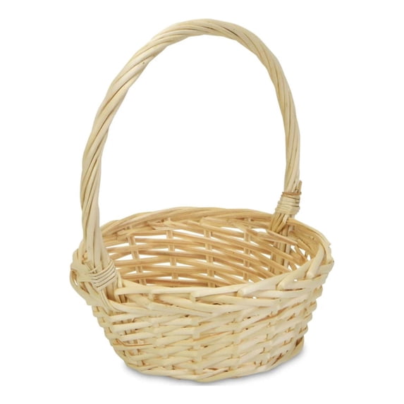 Contemporary Home Living 8" Beige Traditional Round Storage Basket with Handle