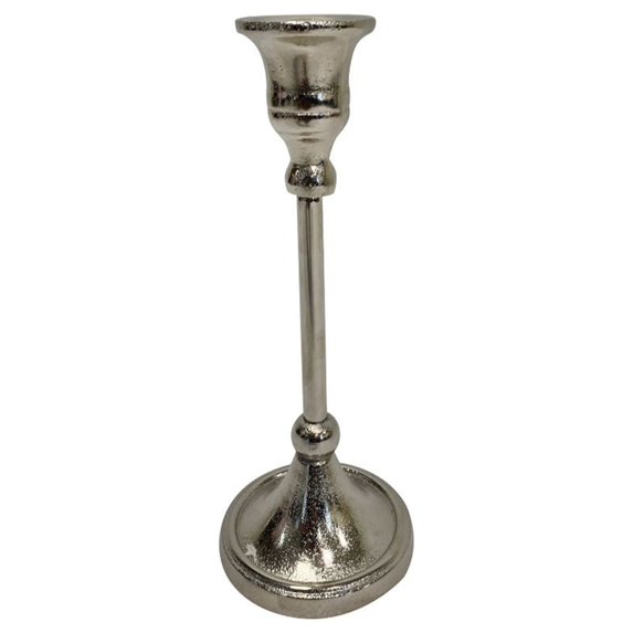 Contemporary Home Living 8" Silver Tone Small Candlestick Taper Candle Holder