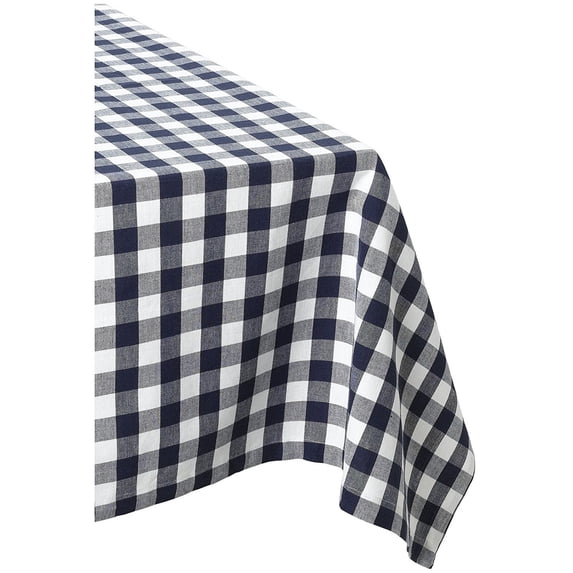 Contemporary Home Living Traditional Checkered Rectangular Tablecloth - 84" - Navy Blue and White
