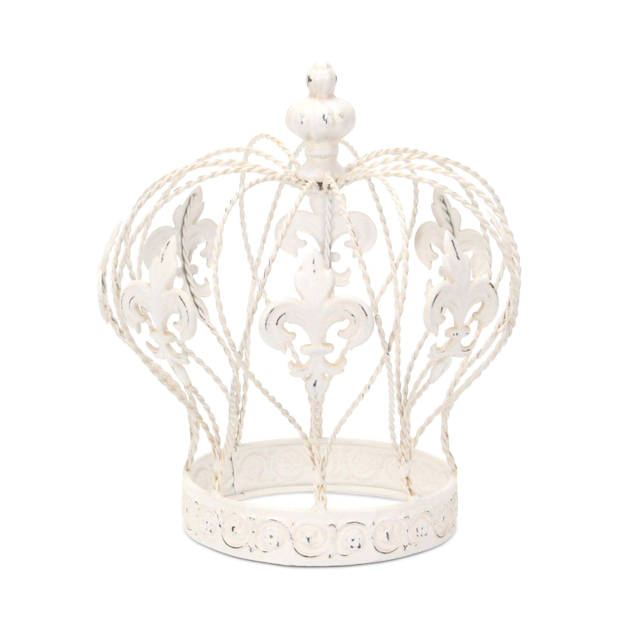 Contemporary Home Living 9.25" White Fleur De Lis Pattern Crown Tabletop Decoration