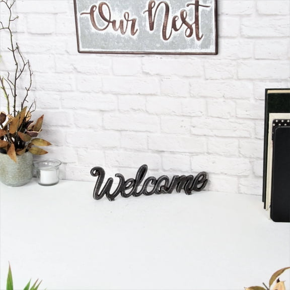 Contemporary Home Living Elegant Cast Welcome Tabletop Sign - 9.75" - Black