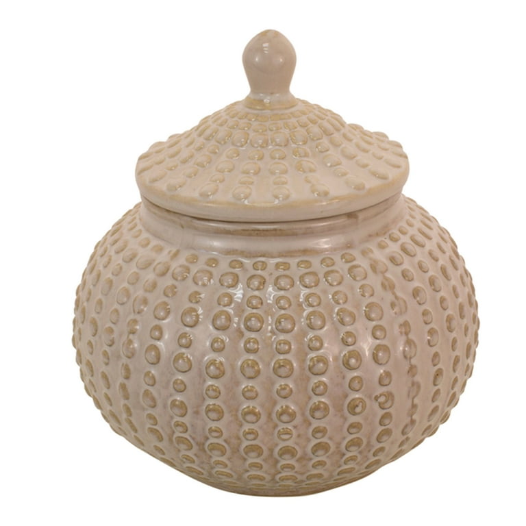 Contemporary Home Living 9 Beige Cookie Jar with Dotted Design