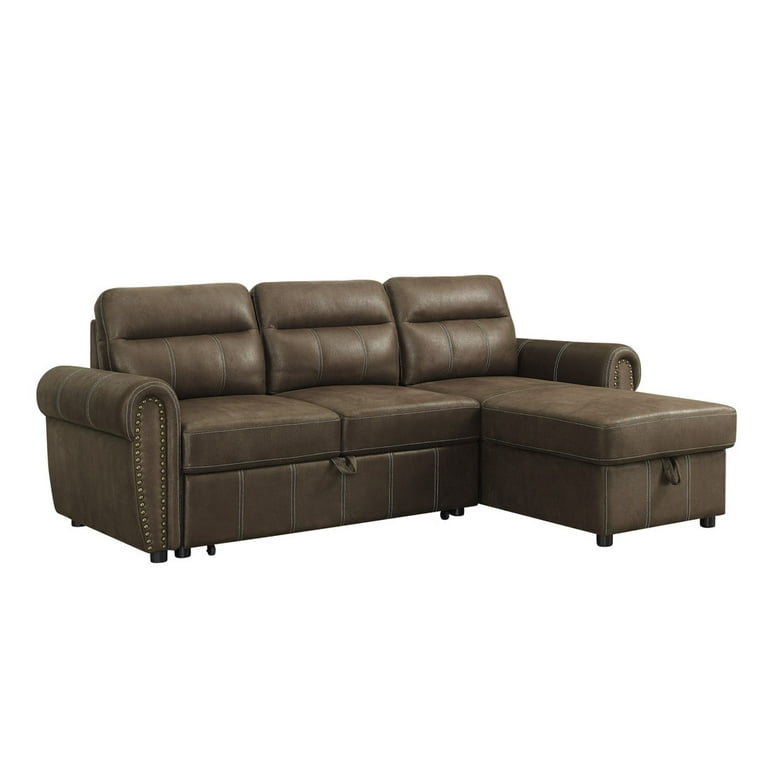 Contemporary Home Living 96 Ashton Brown Polished Microfiber Sleeper Sectional Sofa with Reversible