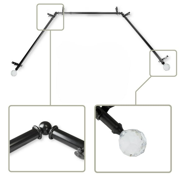 Contemporary Home Living Adjustable Bay Window Curtain Rod - 150" - Black