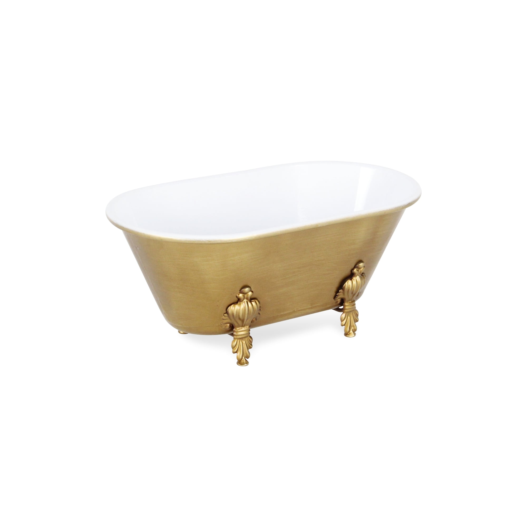Contemporary Home Living Bathtub with Fleur de Lis Leg Tabletop Decoration - Gold and White - Large