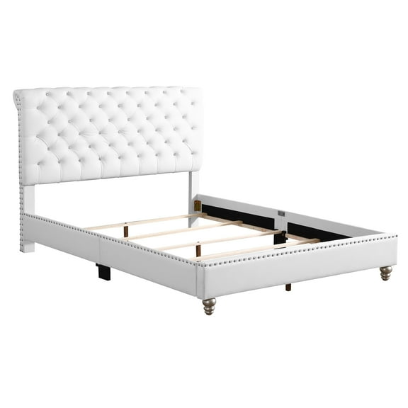 Contemporary Home Living Button Tufted Velvet Upholstered Panel Queen Bed - 88" - White