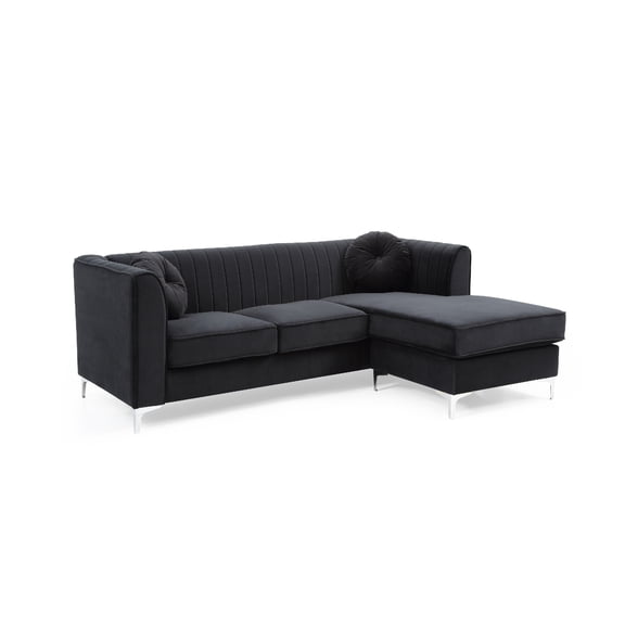 Contemporary Home Living Channel Tufted Velvet L Shape Sectional Sofa with Throw Pillows - 87" -