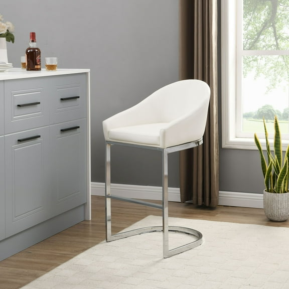 Contemporary Home Living Curved Upholstered Backrest Counter Stool - 34.75" - White and Chrome
