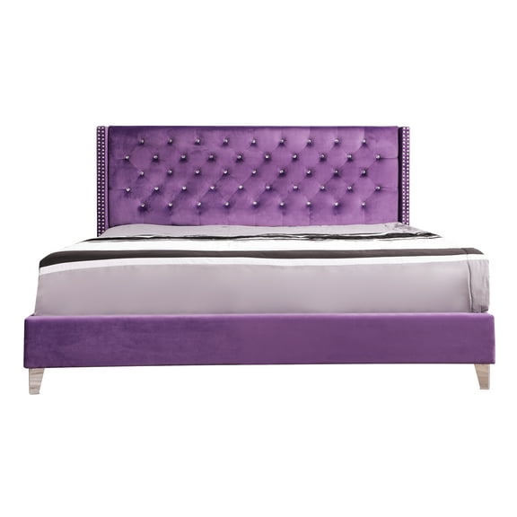 Contemporary Home Living Diamond Tufted Upholstered Panel Full Bed - 80" - Purple