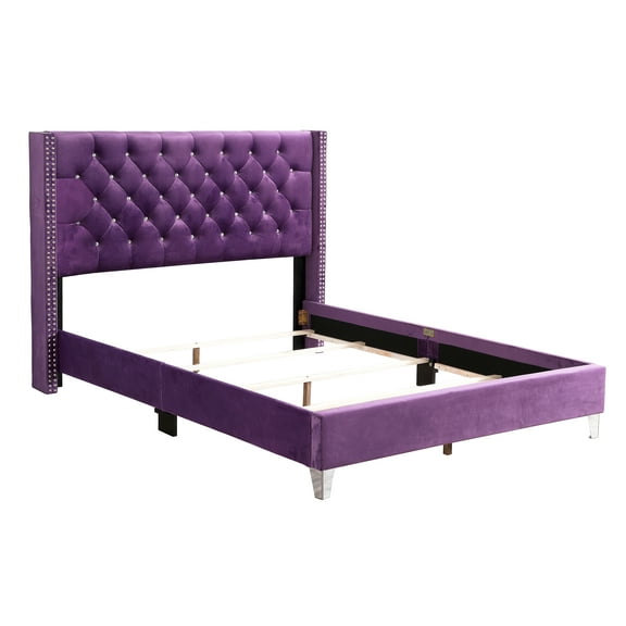 Contemporary Home Living Diamond Tufted Upholstered Panel Queen Bed - 86" - Purple