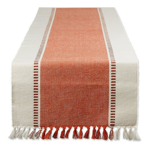 DII Ribbed Dobby Stripe 13x72" Table Runner, Burnt Orange