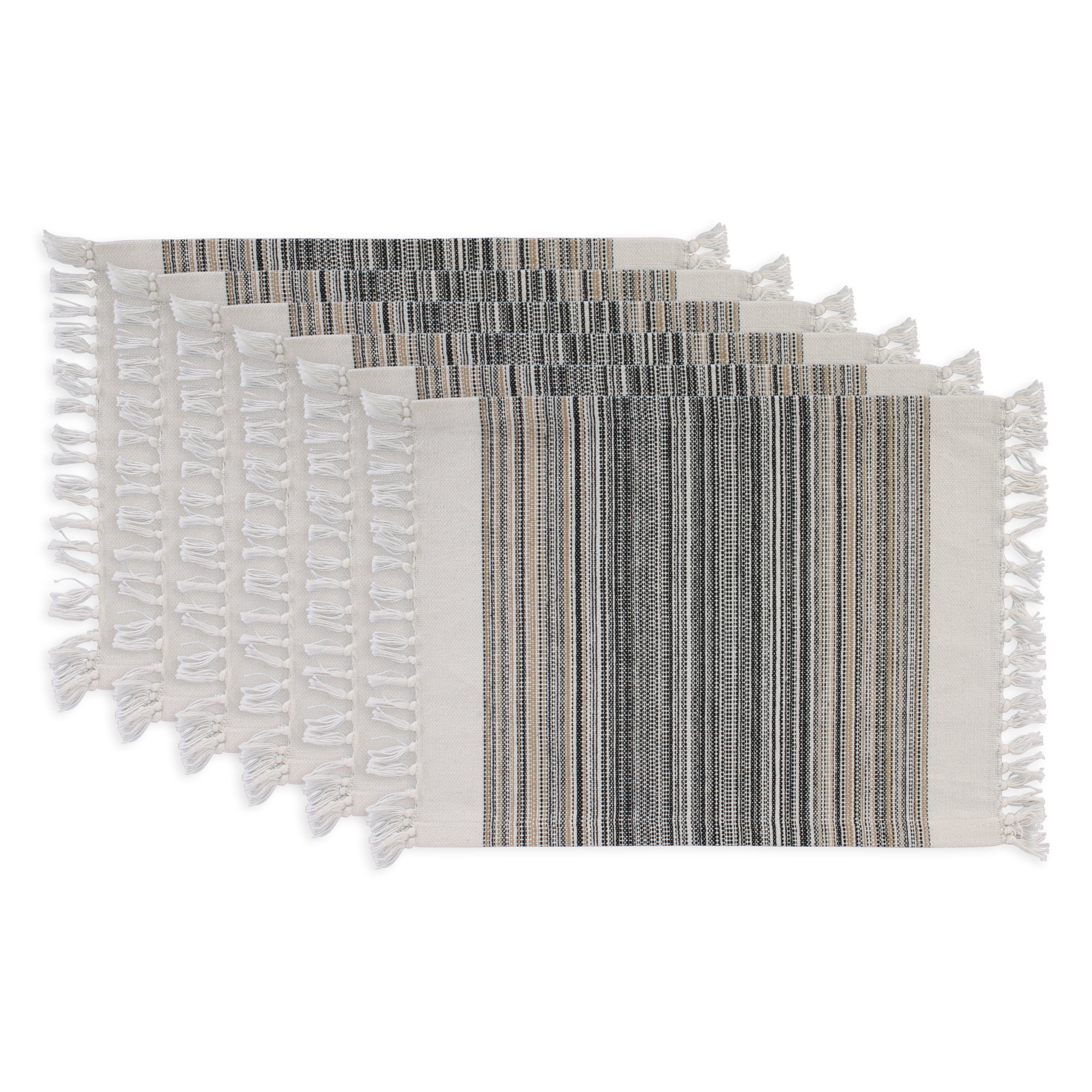 Cream and Black Cotton Placemats with Tassels - Set of 6