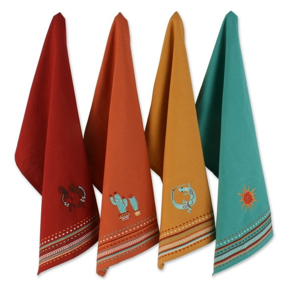 Contemporary Home Living Embroidered Southwest-Style Rectangular Kitchen Dishtowels - 28" - Set of 4