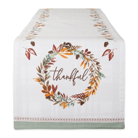 Fall Harvest Embroidered Thankful Table Runner - 72" - White and Brown
