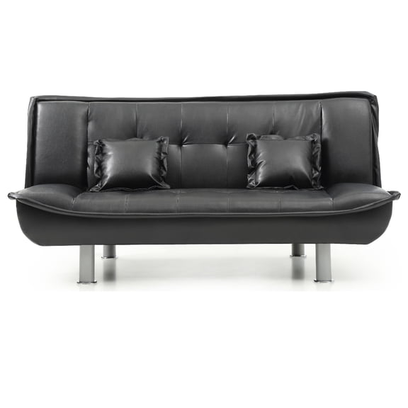 Contemporary Home Living Faux Leather Tufted Straight Armless Sofa with Pillows - 74" - Black