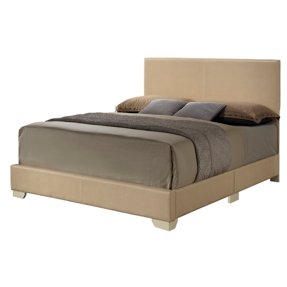 Contemporary Home Living Faux Leather Upholstered Panel Queen Bed - 86" - Beige